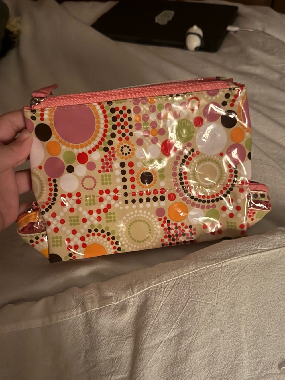 Avon Coral-Trim Multicolor Dot & Circle Cosmetic Pouch